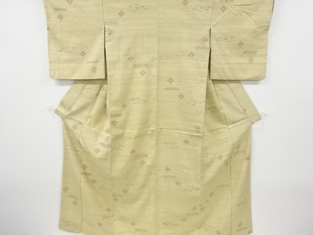 JAPANESE KIMONO / ANTIQUE KIMONO / SILK / HAND WOVEN TSUMUGI / EGASUMI & ABSTRACT PATTERN